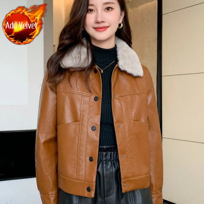 Women's Faux Fur Leather Jacket