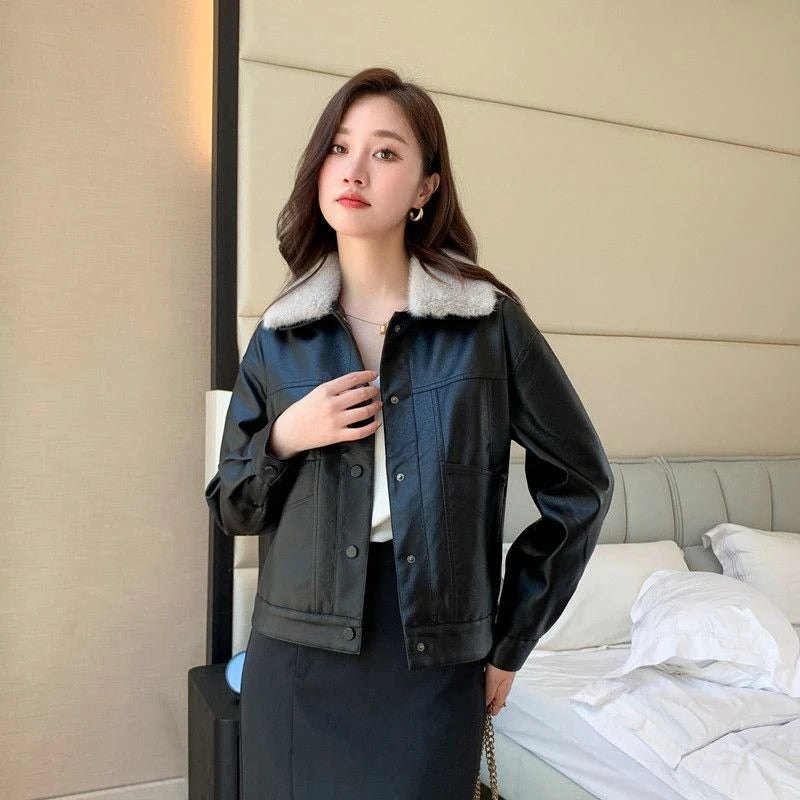 Women's Faux Fur Leather Jacket