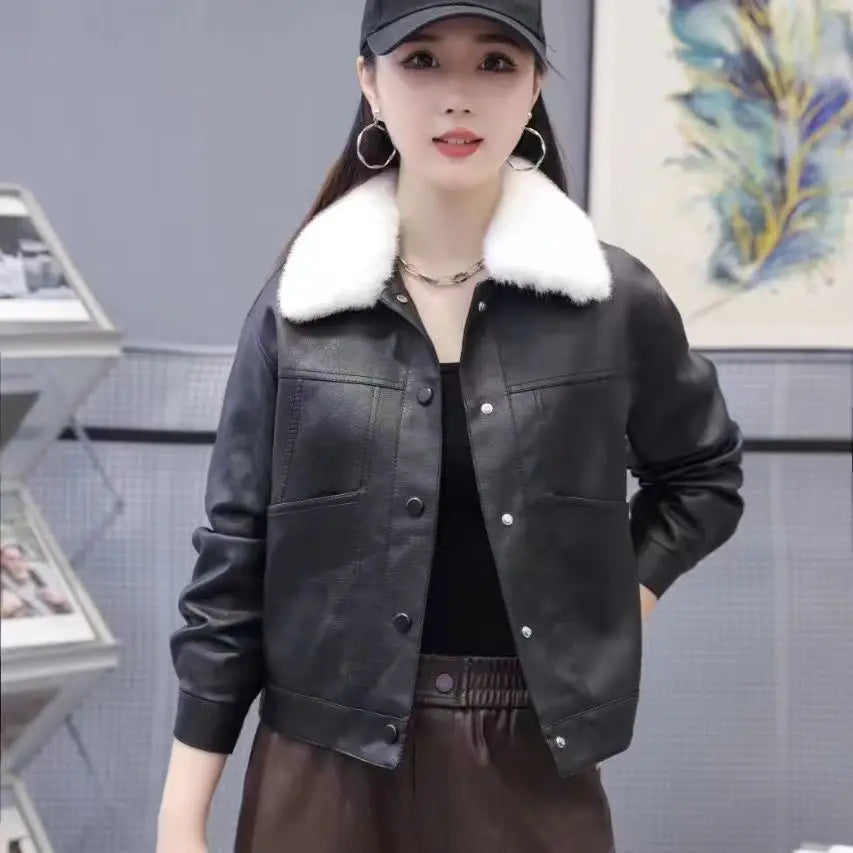 Women's Faux Fur Leather Jacket