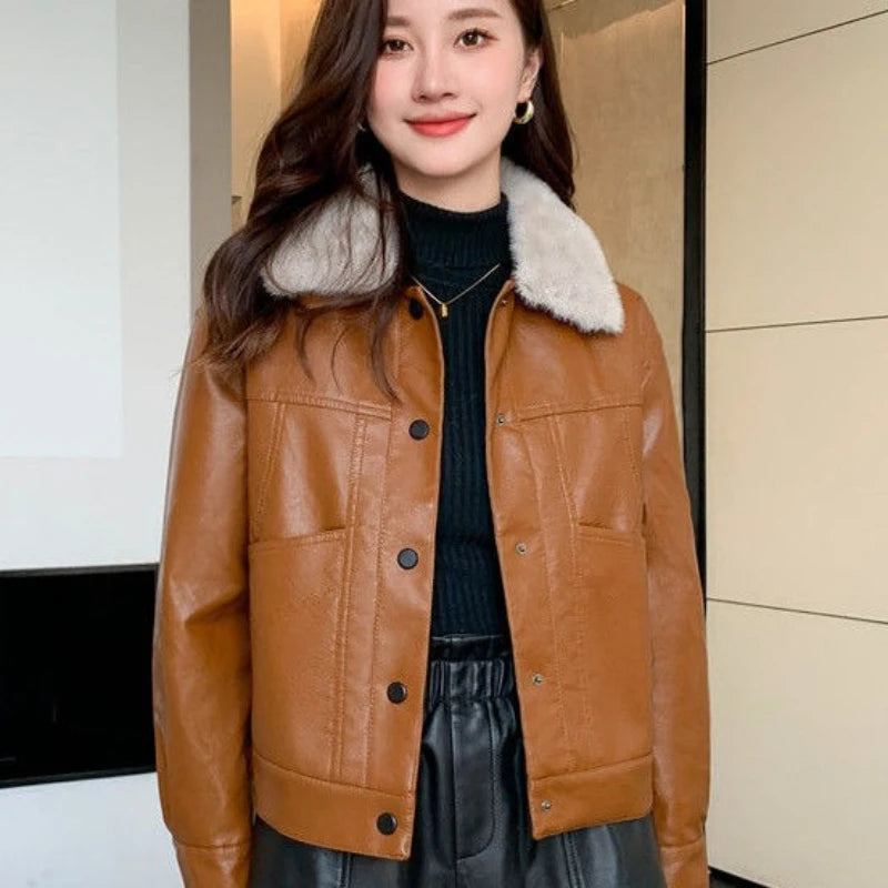 Women's Faux Fur Leather Jacket