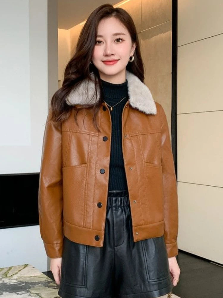 Women's Faux Fur Leather Jacket