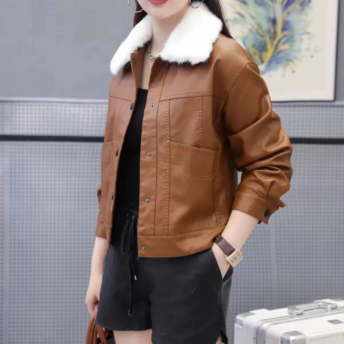 Women's Faux Fur Leather Jacket